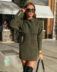 Robe Courte Verte Col Polo Boutonnages Poignets Style Oakland - Paris Deluxe