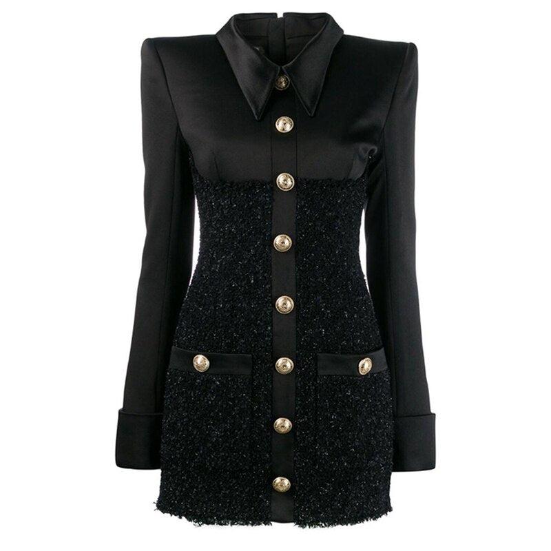 Robe Midi Tweed Noir Manche Longue - Paris Deluxe
