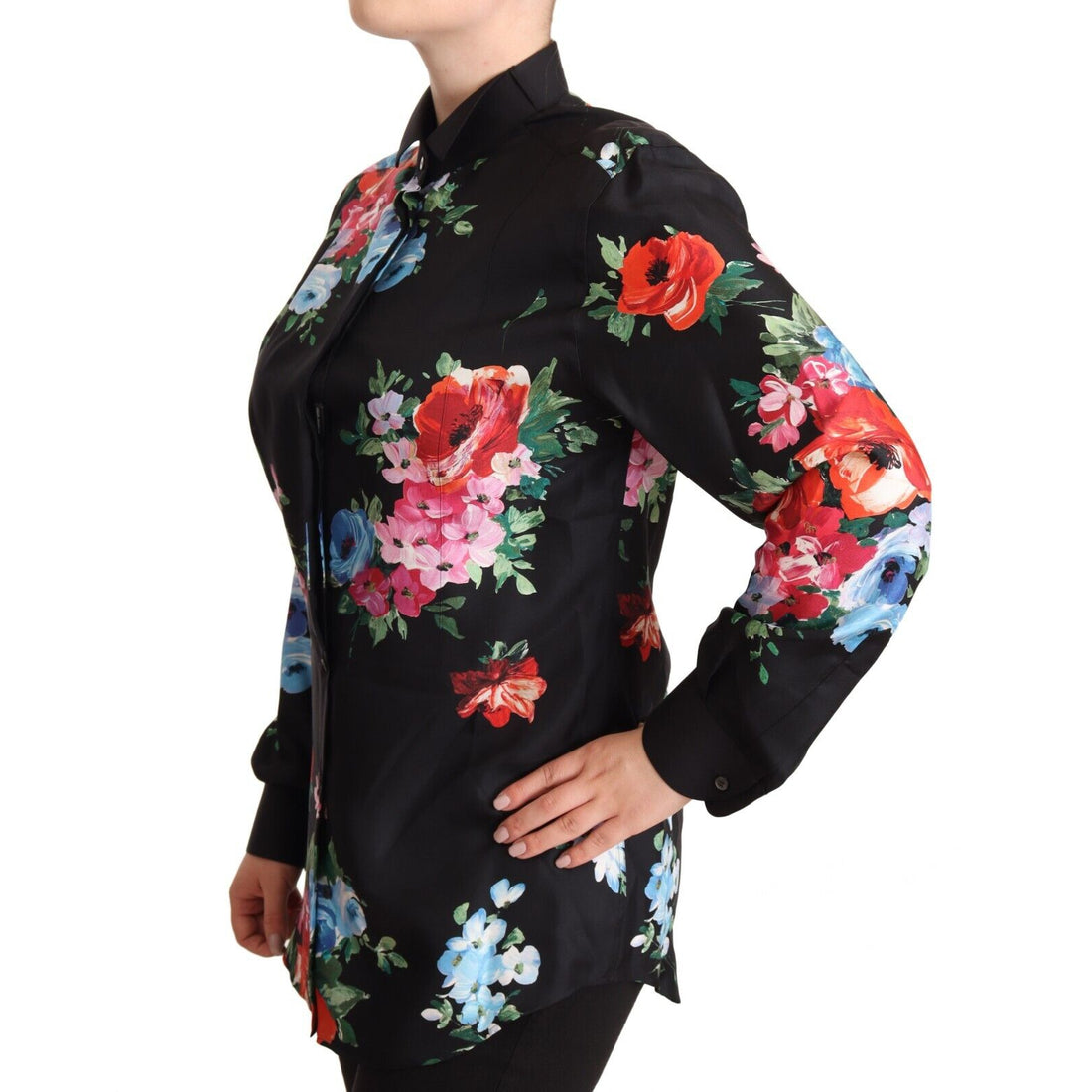 Dolce & Gabbana Elegant Floral Silk-Cotton Polo Blouse