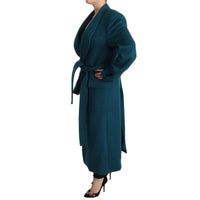 Dolce & Gabbana Elegant Blue Green Wool-Anogra Wrap Coat