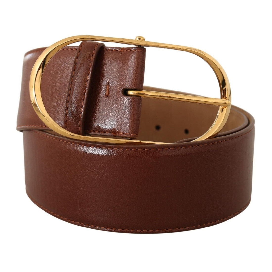 Dolce & Gabbana Elegant Brown Leather Belt with Gold Buckle