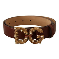 Dolce & Gabbana Elegant Pearl-Embellished Leather Amore Belt