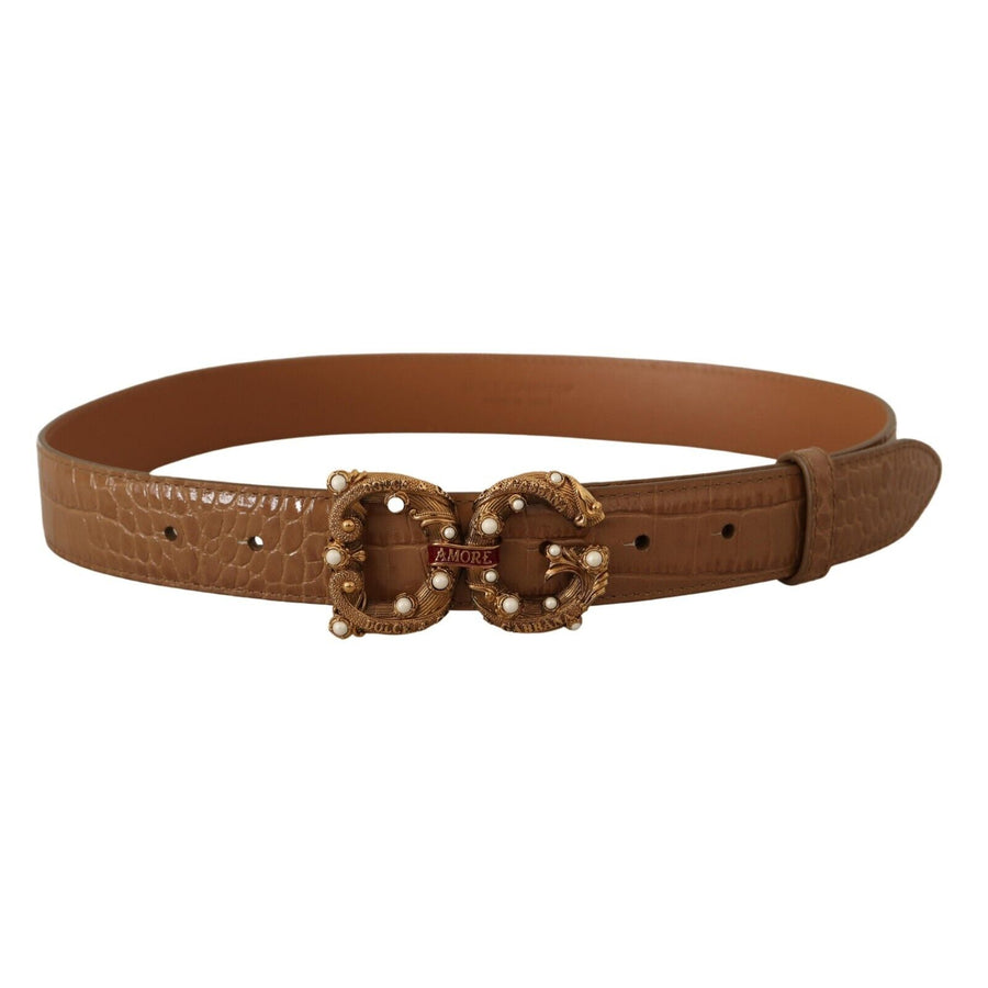 Dolce & Gabbana Elegant Croco Leather Amore Belt with Pearls