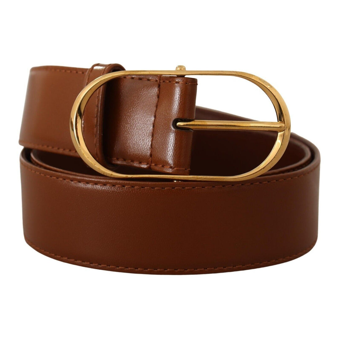 Dolce & Gabbana Brown Leather Gold Metal Oval Buckle Belt