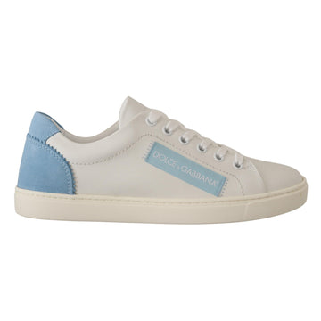 Dolce & Gabbana White Blue Leather Low Top Sneakers Shoes