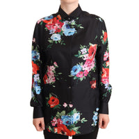 Dolce & Gabbana Elegant Floral Silk-Cotton Polo Blouse