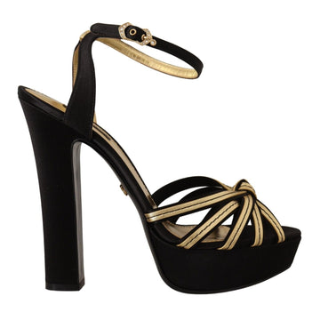 Dolce & Gabbana Elegant Black Gold Ankle Strap Heels Sandals