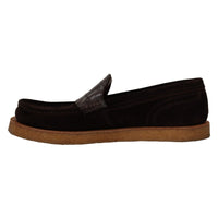 Dolce & Gabbana Elegant Suede Crocodile Loafers in Brown