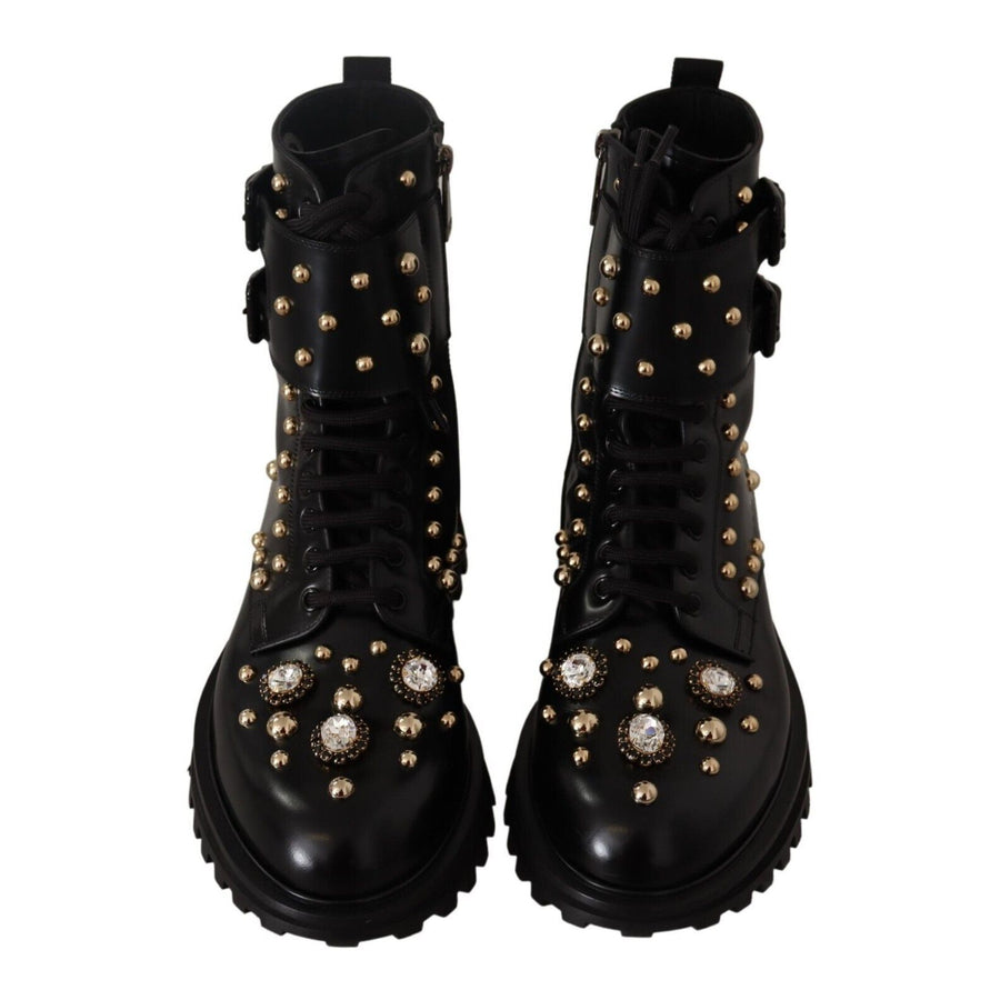 Dolce & Gabbana Black Crystal-Studded Formal Boots