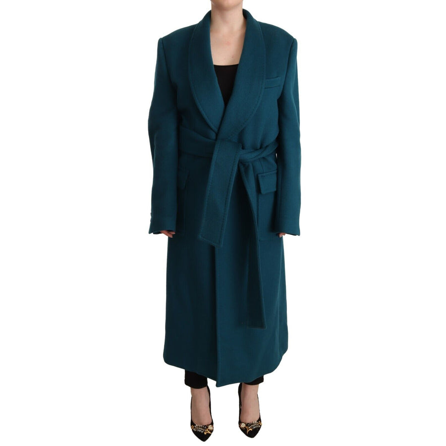 Dolce & Gabbana Elegant Blue Green Wool-Anogra Wrap Coat