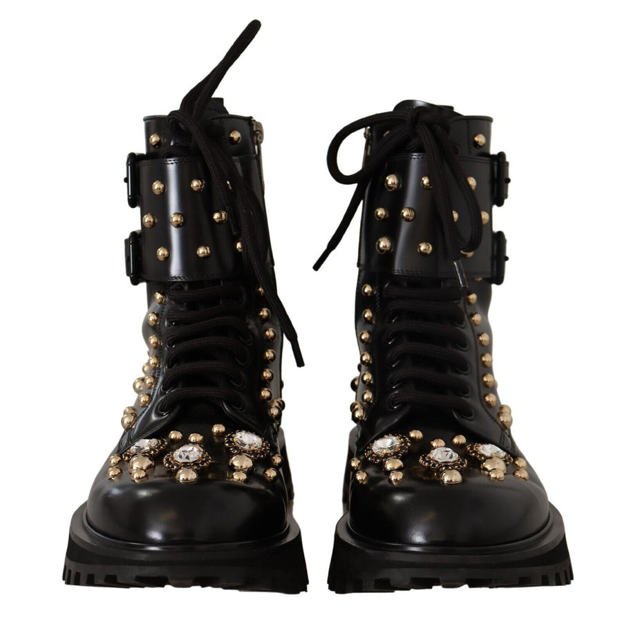 Dolce & Gabbana Black Crystal-Studded Formal Boots