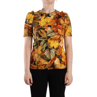 Dolce & Gabbana Elegant Round Neck Leaf Print Blouse