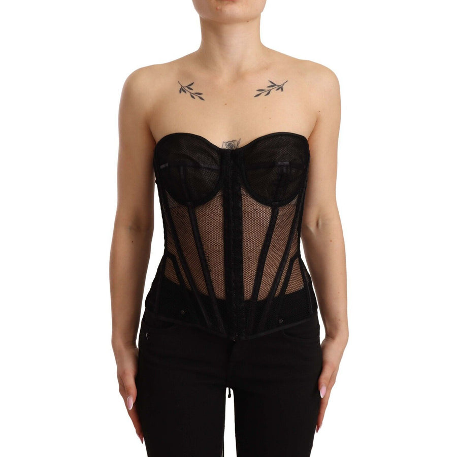 Dolce & Gabbana Black Viscose Bustier Corset Strapless Top