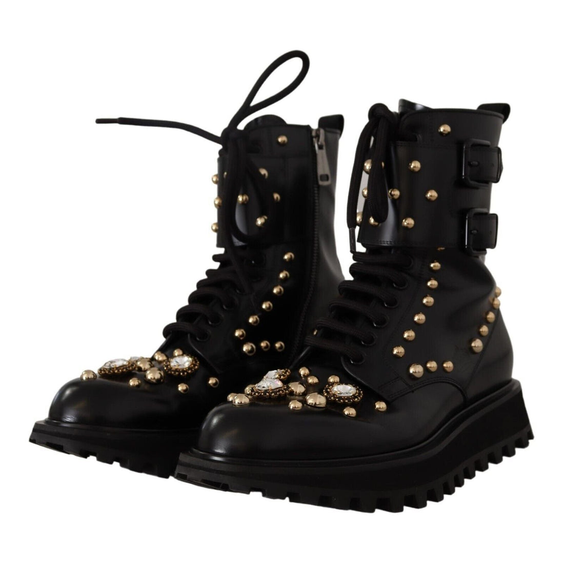 Dolce & Gabbana Black Crystal-Studded Formal Boots