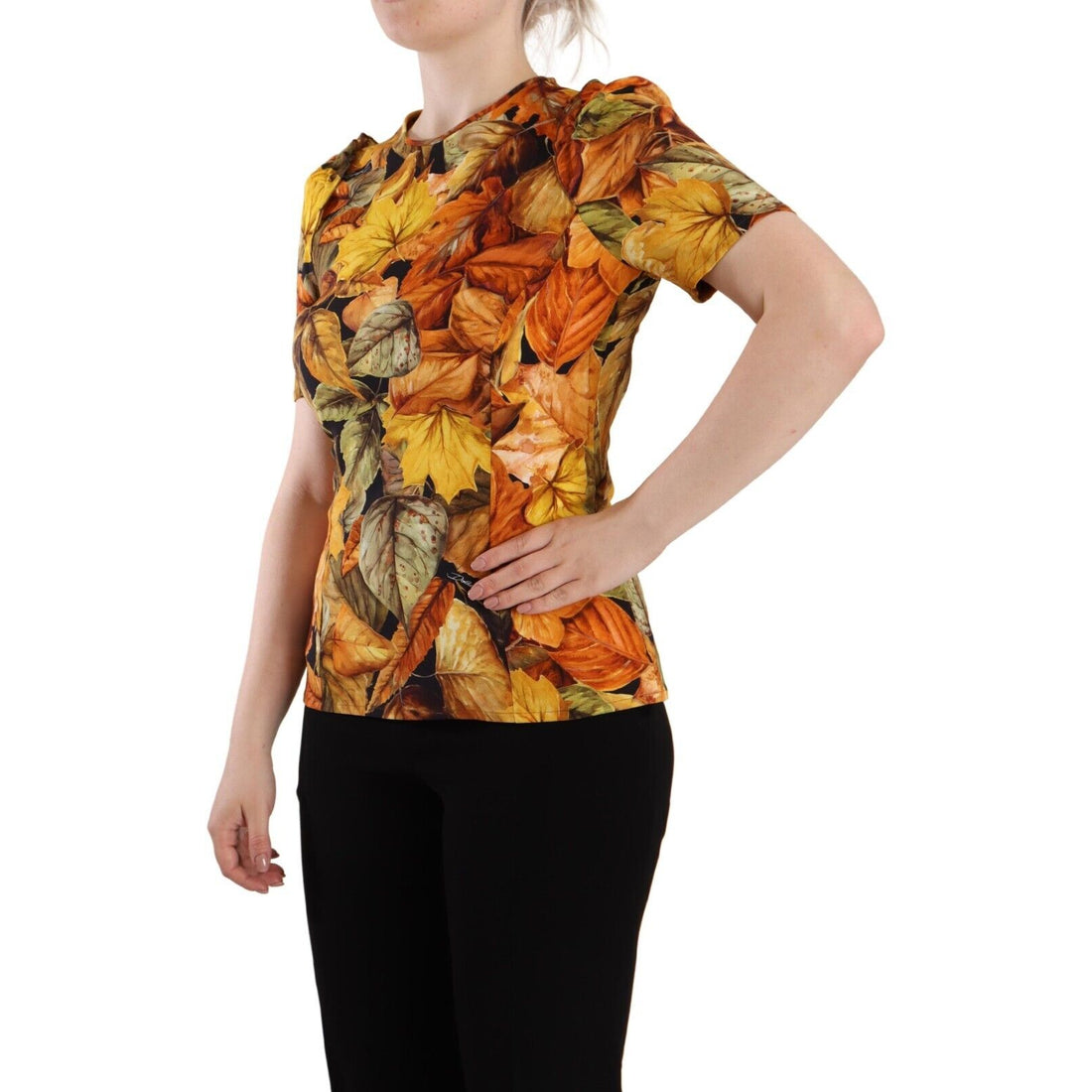 Dolce & Gabbana Elegant Round Neck Leaf Print Blouse