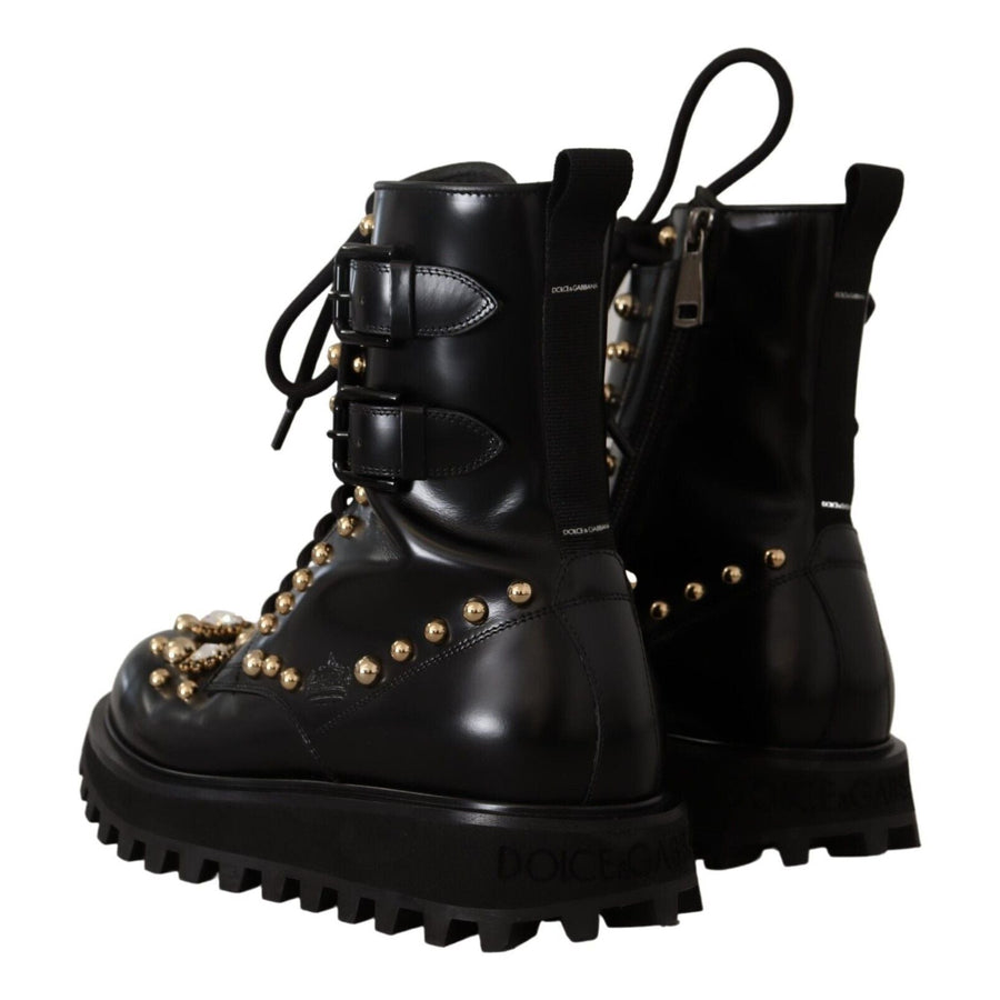 Dolce & Gabbana Black Crystal-Studded Formal Boots