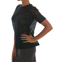 Dolce & Gabbana Dark Green Floral Lace Short Sleeve Blouse