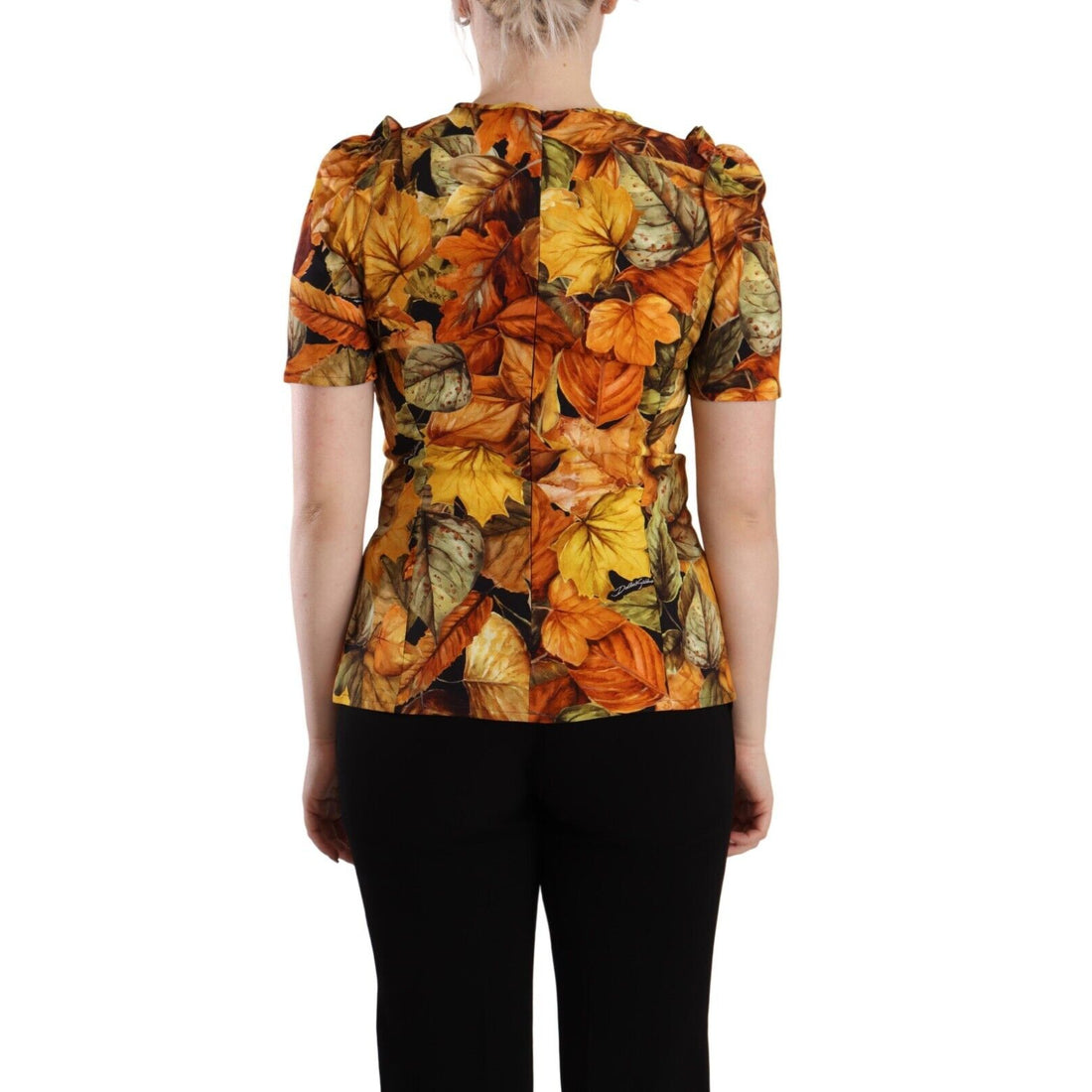 Dolce & Gabbana Elegant Round Neck Leaf Print Blouse