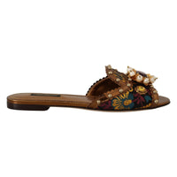 Dolce & Gabbana Chic Floral Print Flat Sandals with Faux Pearl Detail