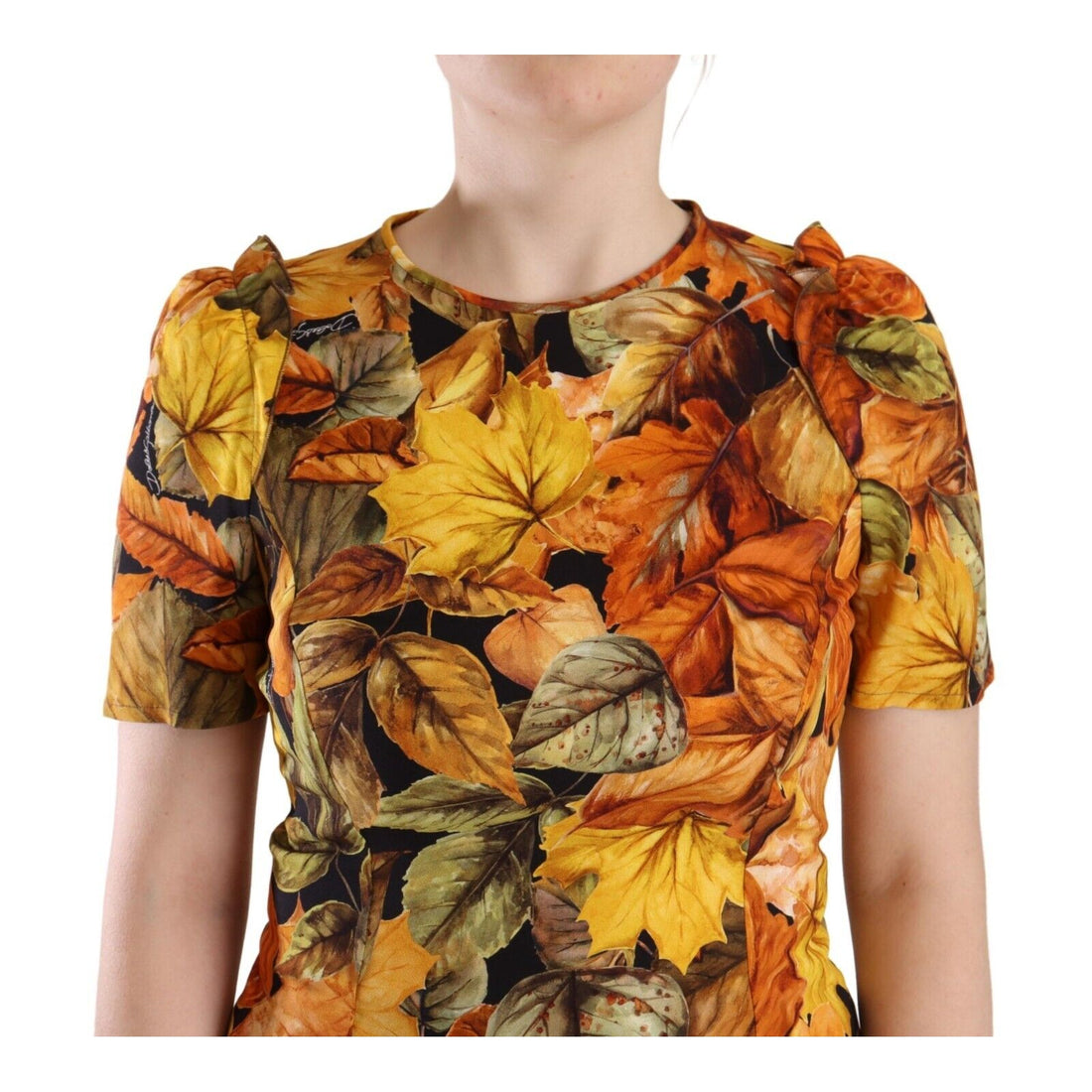 Dolce & Gabbana Elegant Round Neck Leaf Print Blouse