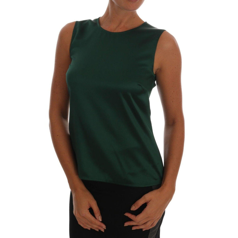 Dolce & Gabbana Sleeveless Silk Top in Dark Green