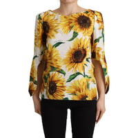 Dolce & Gabbana Sunflower Print Cotton Elbow Sleeve Blouse