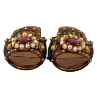 Dolce & Gabbana Chic Floral Print Flat Sandals with Faux Pearl Detail
