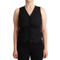 Dolce & Gabbana Elegant Black Vest Top with Button Detail