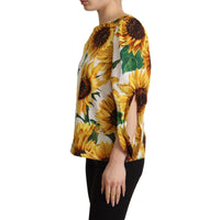 Dolce & Gabbana Sunflower Print Cotton Elbow Sleeve Blouse