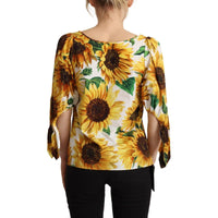 Dolce & Gabbana Sunflower Print Cotton Elbow Sleeve Blouse