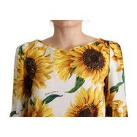 Dolce & Gabbana Sunflower Print Cotton Elbow Sleeve Blouse