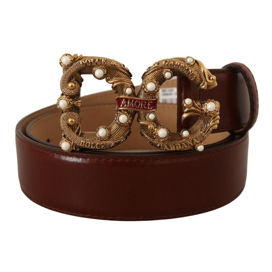 Dolce & Gabbana Elegant Pearl-Embellished Leather Amore Belt