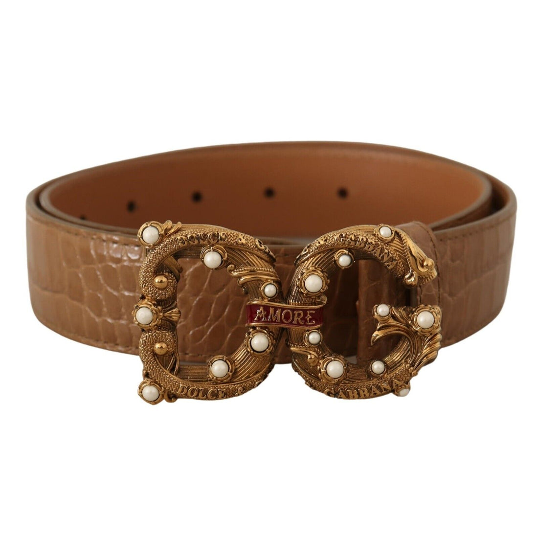 Dolce & Gabbana Elegant Croco Leather Amore Belt with Pearls