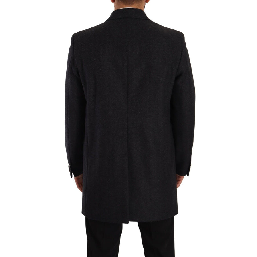 Dolce & Gabbana Elegant Dark Grey Woolen Overcoat