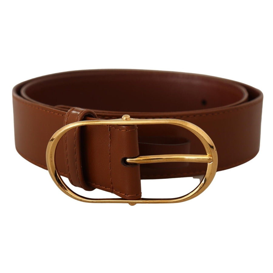 Dolce & Gabbana Brown Leather Gold Metal Oval Buckle Belt