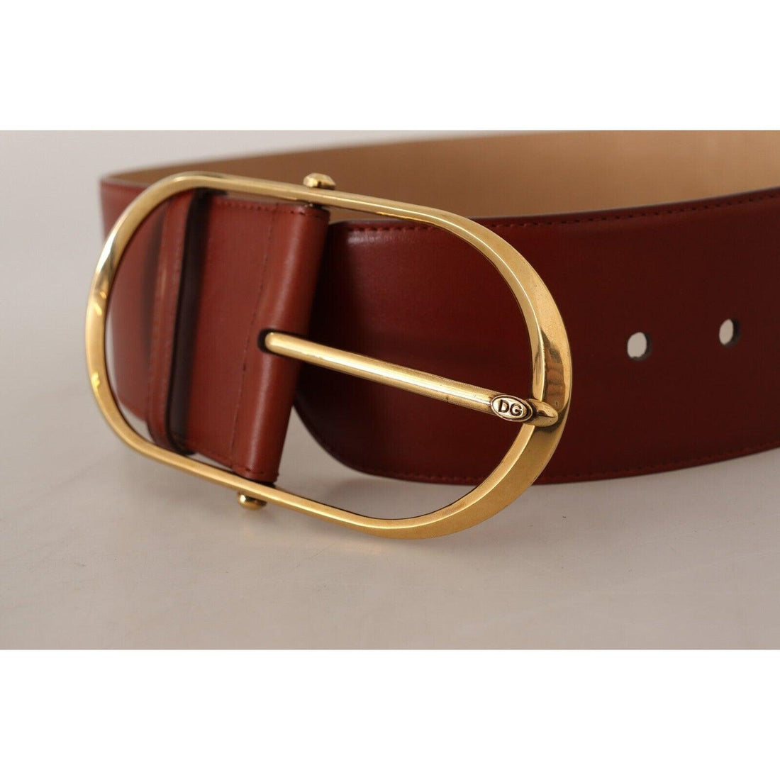 Dolce & Gabbana Elegant Maroon Leather Belt with Gold Accents