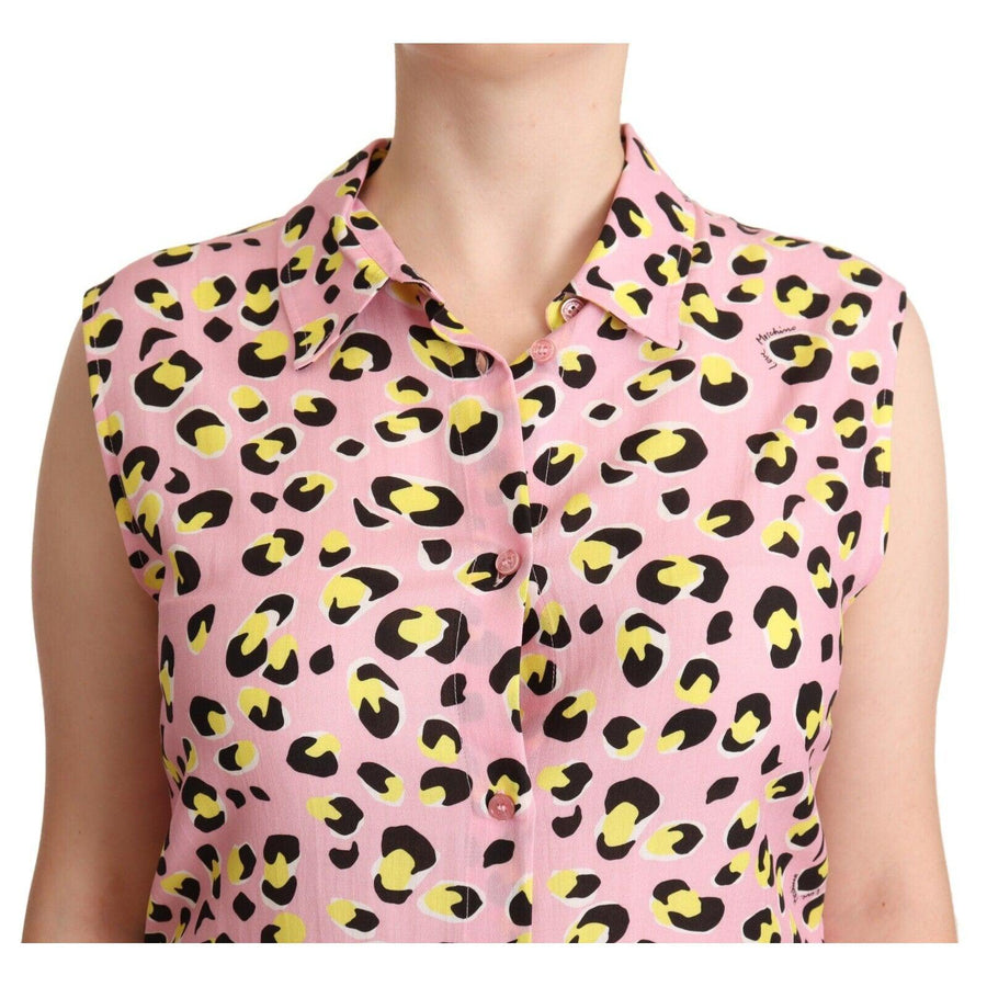 Love Moschino Sleeveless Leopard Print Polo Top