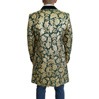 Dolce & Gabbana DOLCE & GABBANA Jacket SICILIA Green Gold Jacquard Long Coat