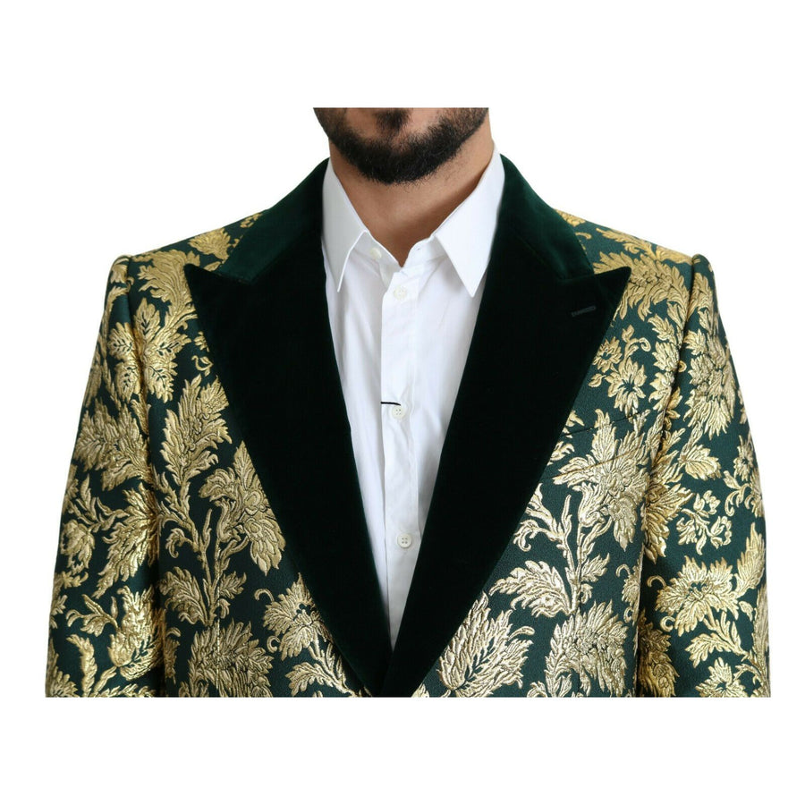 Dolce & Gabbana DOLCE & GABBANA Jacket SICILIA Green Gold Jacquard Long Coat