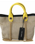 Dolce & Gabbana Beige Linen-Calf Tote with Gold Chain