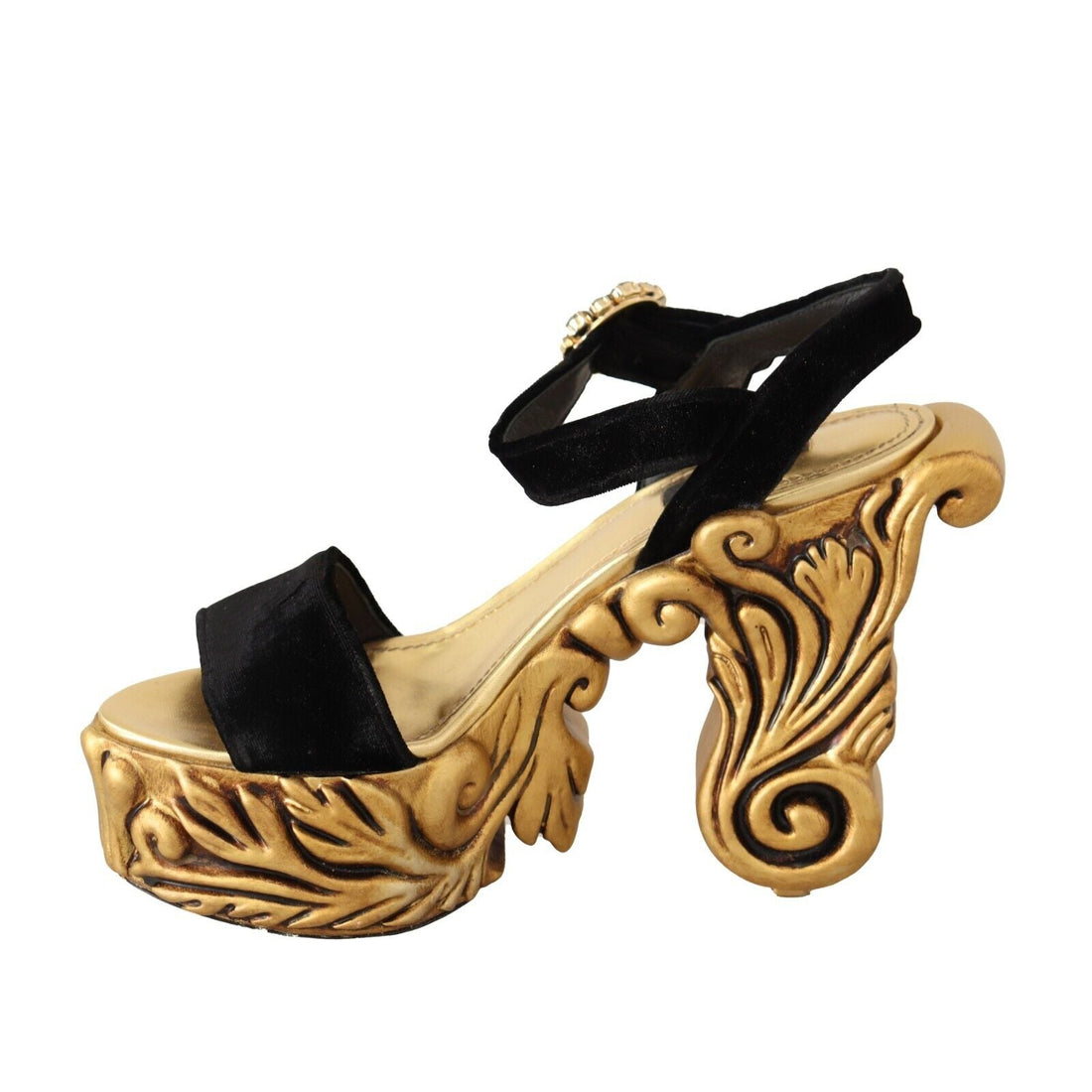 Dolce & Gabbana Baroque Velvet Heels in Black and Gold