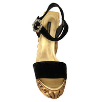 Dolce & Gabbana Baroque Velvet Heels in Black and Gold