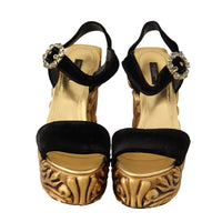 Dolce & Gabbana Baroque Velvet Heels in Black and Gold