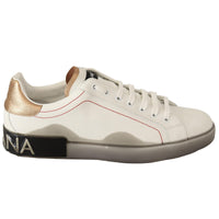 Dolce & Gabbana Elegant White & Gold Leather Sneakers