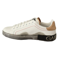 Dolce & Gabbana Elegant White & Gold Leather Sneakers