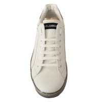 Dolce & Gabbana Elegant White & Gold Leather Sneakers