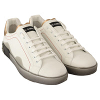 Dolce & Gabbana Elegant White & Gold Leather Sneakers