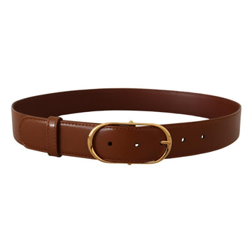 Dolce & Gabbana Brown Leather Gold Metal Oval Buckle Belt