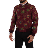 Dolce & Gabbana Radiant Red Peacock Print Bomber Jacket