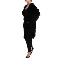 Just Cavalli Black Rabbit Fur Cardigan Long Sleeves Jacket